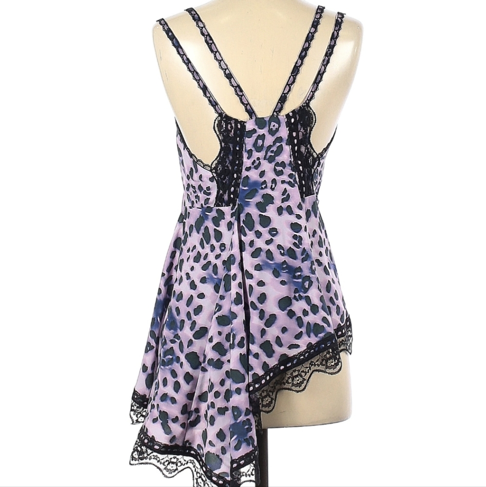 French Camisole - Koche Lilac Leopard Asymmetrical Satin Lace Cami Top - Picture 3 of 5